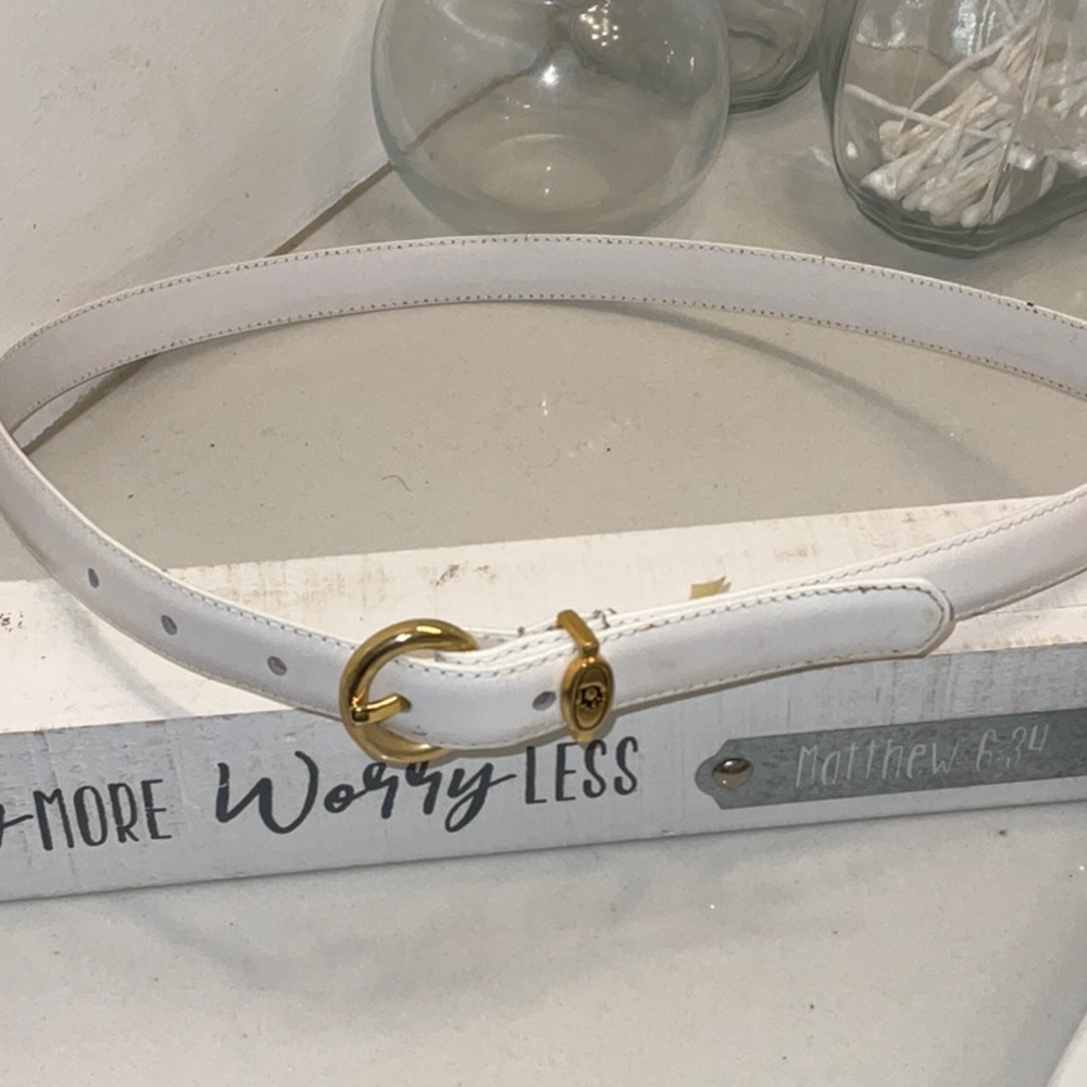 EUC Vintage Christian Dior Gold Buckle White Leather Women's Belt Medium 70s Hot